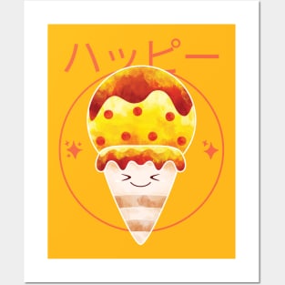 Japanese Kawaii Yellow and Orange Ice cream Posters and Art